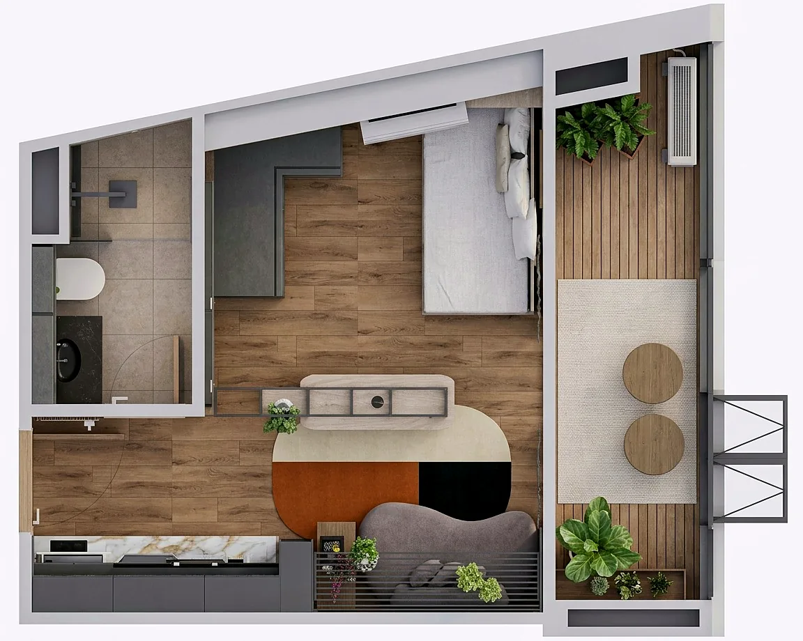 Planta humanizada do apartamento projetado pela Quarten Arquitetura