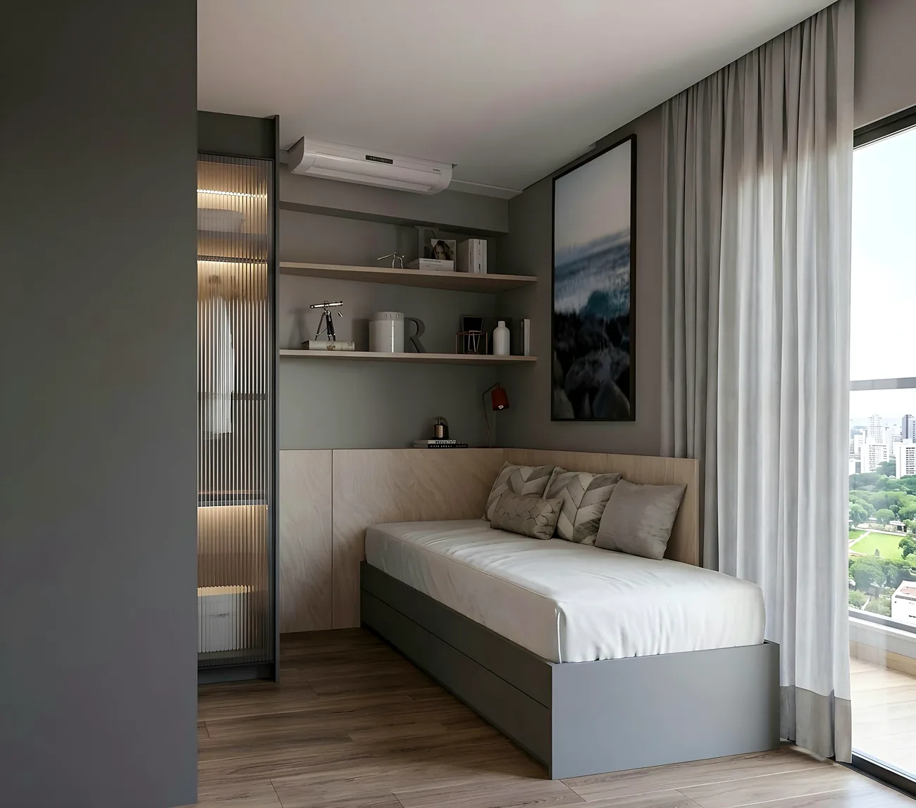 Projeto de dormitório com vista para a cidade
